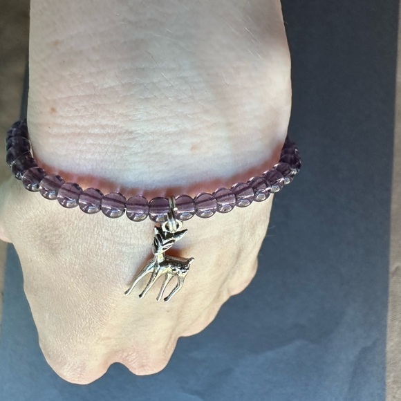 Handmade purple silver deer charm copper bracelet stretch elastic - Picture 2 of 5